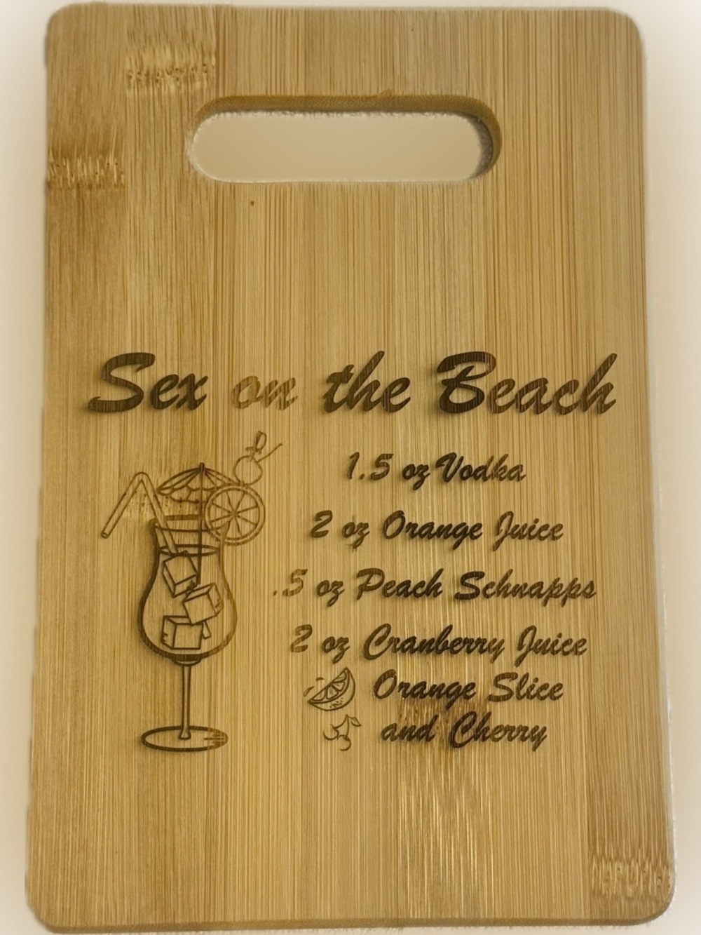 Laser Engraved Bamboo Cutting/Serving Board - "Sex on the Beach" Cocktail Recipe
